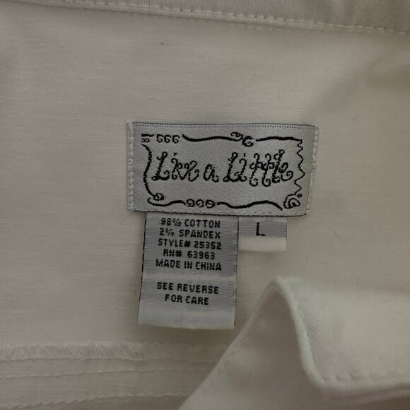 Live a Little Denim Button Down Jacket WMN L White #25352 Long Sleeve Jean Shirt - Picture 6 of 7